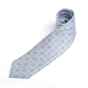 Cravatta-uomo-in-seta-azzurra-fiori-geometrici