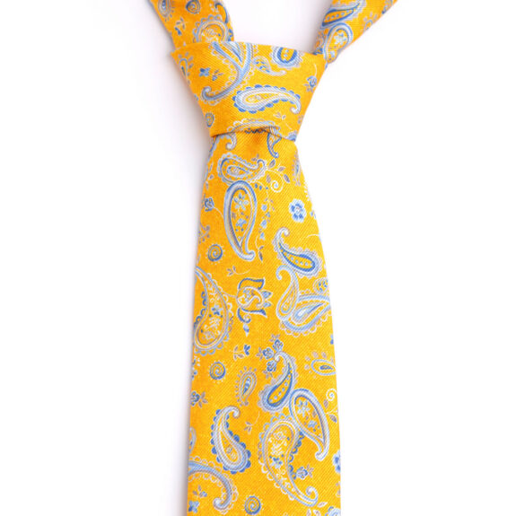 Cravatta-uomo-in-seta-gialla-stampa-azzurra-2